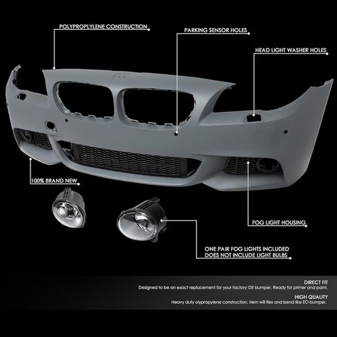 DNA Motoring BUMP-F-F10-M5 M5 Style Front Bumper Fog light With PDC Parking Sensor Holes Compatible with 11-16 5-Series in Saudi Arabia