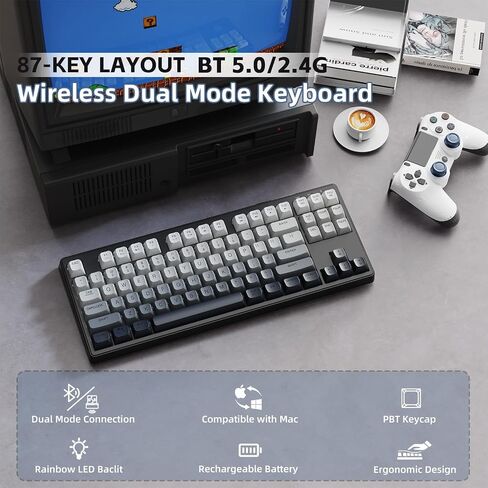 Ziyou Lang M87 75 ٪ اللوحة اللاسلكية لوحة المفاتيح Mechanical Feel Silent Rainbow Lacklit Bluetooth/2.4 جيجا هرتز PBT Keycaps قابلة لإعادة الشحن 4000MAH بطارية مريحة ل MAC/WIN/PC-MOON in Kuwait