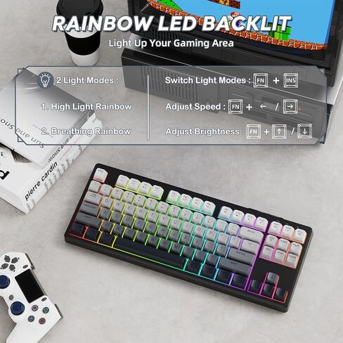 Ziyou Lang M87 75 ٪ اللوحة اللاسلكية لوحة المفاتيح Mechanical Feel Silent Rainbow Lacklit Bluetooth/2.4 جيجا هرتز PBT Keycaps قابلة لإعادة الشحن 4000MAH بطارية مريحة ل MAC/WIN/PC-MOON in Kuwait