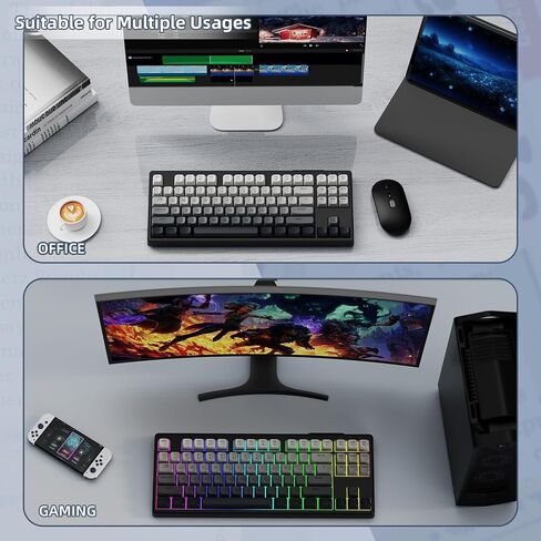 Ziyou Lang M87 75 ٪ اللوحة اللاسلكية لوحة المفاتيح Mechanical Feel Silent Rainbow Lacklit Bluetooth/2.4 جيجا هرتز PBT Keycaps قابلة لإعادة الشحن 4000MAH بطارية مريحة ل MAC/WIN/PC-MOON in Kuwait