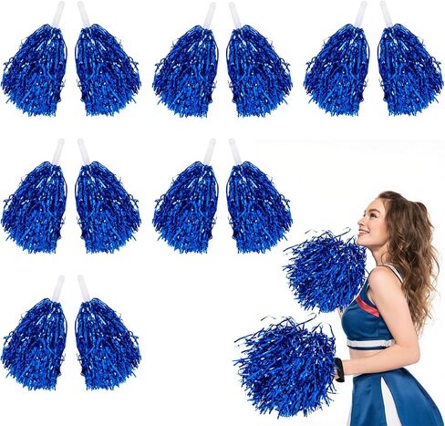 Pom Poms Cheerleading - 12 Pcs Metallic Foil Plastic Cheer Pom Poms with Baton Handle,Cheering Squad Hand Flower for Game Sports Squads Dancing Party Sportsteam Spirit Sports(Blue) in Saudi Arabia