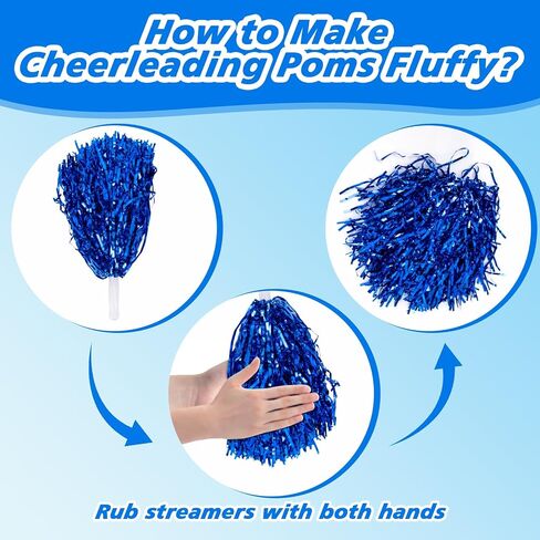 Pom Poms Cheerleading - 12 Pcs Metallic Foil Plastic Cheer Pom Poms with Baton Handle,Cheering Squad Hand Flower for Game Sports Squads Dancing Party Sportsteam Spirit Sports(Blue) in Saudi Arabia