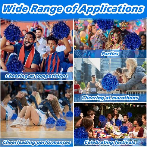 Pom Poms Cheerleading - 12 Pcs Metallic Foil Plastic Cheer Pom Poms with Baton Handle,Cheering Squad Hand Flower for Game Sports Squads Dancing Party Sportsteam Spirit Sports(Blue) in Saudi Arabia