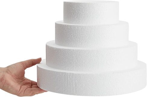 إبداعات مشرقة 4 -PCS مستديرة من كعكة الرغوة دمى مجموعة مستوية - 10 بوصة طول كعكة الزفاف مزيفة لعرض ، تزيين (أبيض ، 6 ، 8 ، 10 ، و 12 بوصة) - دوائر رغوة مستديرة in Saudi Arabia