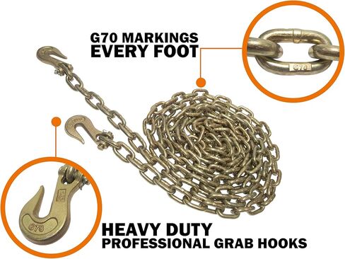 1/2 بوصة × 10 قدم الصف 70 سلسلة الموثق مع Clevis Grab Hooks | G70 TRANDS TROWS - 11،300 LBS LIME LIMN | التحكم في الشحن الممتاز للشاحنة المسطحة والمقطورة | قطع الأشجار in Kuwait