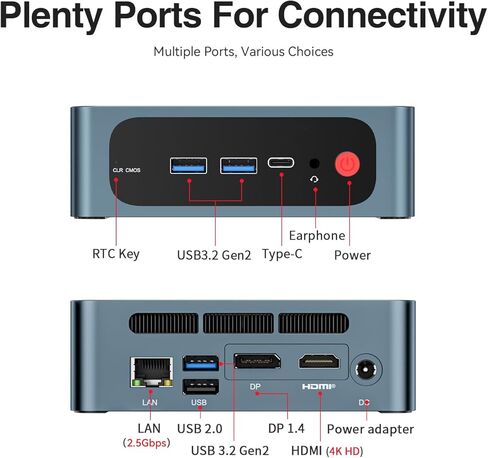 TRIGKEY S6 Mini PC, Ryzen 7 6800U (8C/16T, Up to 4.7GHz), 32G LPDDR5 1TB SSD, Mini Desktop Computer Radeon Graphics 12Core 2200MHz, DP+HDMI+Type-C Triple-Screen 4K Output, WiFi6, BT 5.2, 1000M LAN in Kuwait