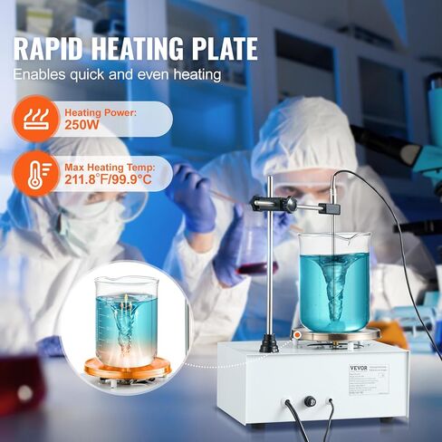 VEVOR Magnetic Stirrer Hot Plate, 1500RPM 250W Heating Power Stir Plate, 1000mL Stirrer Kit with Adjustable Speed Knob, Support Stand, and Stir Bars, Max 211.8℉/99.9°C, LED Display Screen, White in Saudi Arabia