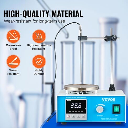 VEVOR Magnetic Stirrer Hot Plate, 1500RPM 250W Heating Power Stir Plate, 1000mL Stirrer Kit with Adjustable Speed Knob, Support Stand, and Stir Bars, Max 211.8℉/99.9°C, LED Display Screen, White in Saudi Arabia