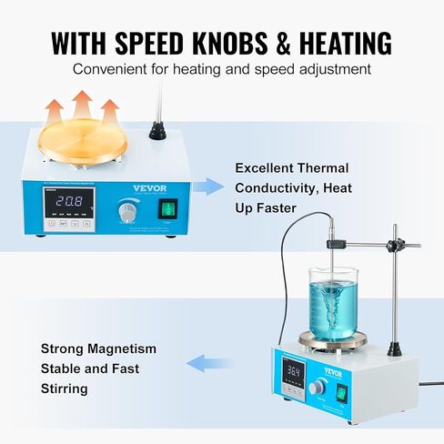 VEVOR Magnetic Stirrer Hot Plate, 1500RPM 250W Heating Power Stir Plate, 1000mL Stirrer Kit with Adjustable Speed Knob, Support Stand, and Stir Bars, Max 211.8℉/99.9°C, LED Display Screen, White in Saudi Arabia