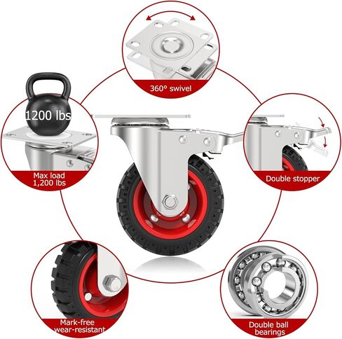 4" Swivel Caster Wheels with Safety Dual Locking and Rubber Tire Wheels, Heavy Duty - 300 Lbs Per Caster for Workbench, Cart, Trolley, Dolly, Cabinet, Compact Rubber Castor Wheels, 4-Packs in Kuwait