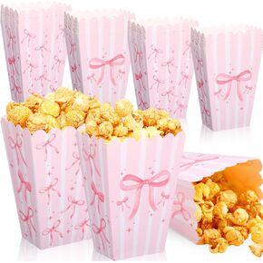 24 Pcs Pink Bow Mini Popcorn Boxes Pink and White Bulk Popcorn Containers Open Top Goodies Treat Candy Bags for Wedding Baby Shower Party Supplies in Saudi Arabia
