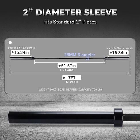 Weight Bar for Strength Training. 7Ft/4Ft Bar, 1000Lb Plus Capacity, Chrome/Zinc Plating, Knurled Grip Weight Bar Fit 2" Standard Weights in Kuwait