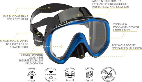 Cressi Perfect View Scuba Diving, Snorkeling Mask in Pure Comfortable Silicone - Available with Different Panoramic Lenses - Liberty: Designed in Italy in Saudi Arabia