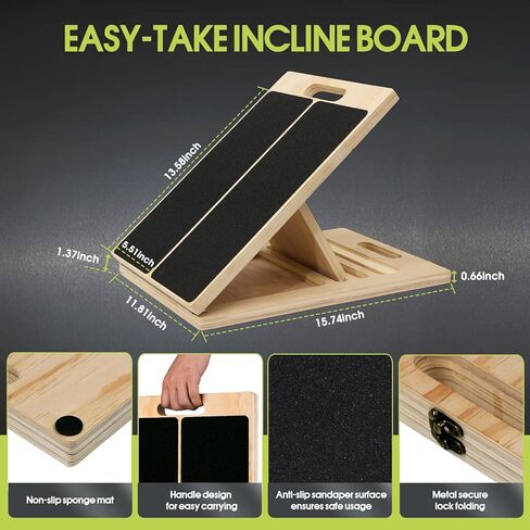 Portable Slant Board for Calf Stretching, 350 Lbs Weight Capacity, Adjustable Wooden Incline Board for Calf Stretcher, Physical Therapy Equipment for Leg, Knees, Heel, Ankle in Kuwait