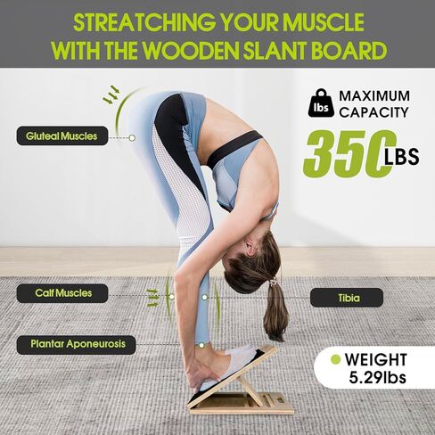 Portable Slant Board for Calf Stretching, 350 Lbs Weight Capacity, Adjustable Wooden Incline Board for Calf Stretcher, Physical Therapy Equipment for Leg, Knees, Heel, Ankle in Kuwait