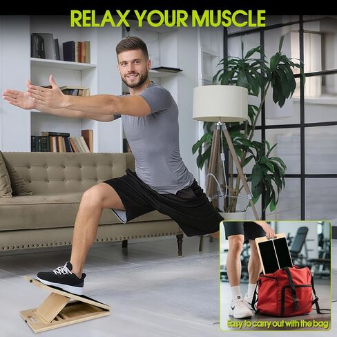Portable Slant Board for Calf Stretching, 350 Lbs Weight Capacity, Adjustable Wooden Incline Board for Calf Stretcher, Physical Therapy Equipment for Leg, Knees, Heel, Ankle in Kuwait