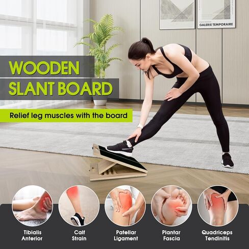 Portable Slant Board for Calf Stretching, 350 Lbs Weight Capacity, Adjustable Wooden Incline Board for Calf Stretcher, Physical Therapy Equipment for Leg, Knees, Heel, Ankle in Kuwait