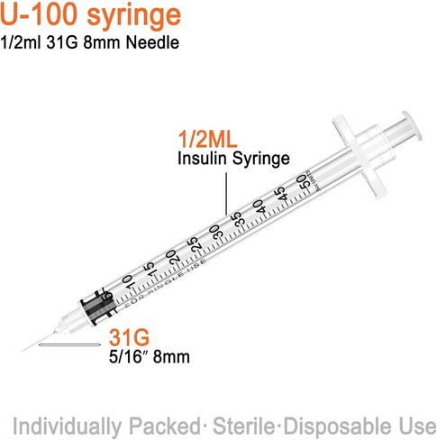 0.5ml 31G 8mm Syringe with Needle, Individually Wrapped, Pack of 10 in Saudi Arabia