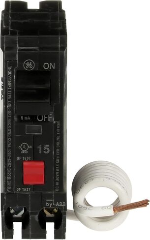 ABB Q-Line® THQL1115GFT 15A Single Pole Circuit Breaker • 15 Amp Single Pole 120 VAC Ground Fault Breaker with Self-Test • GFCI Breaker • Ground Fault Circuit Interrupter • Plugin Mount Type in Saudi Arabia