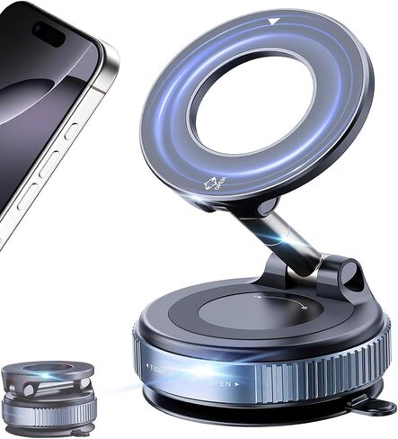 Magnetic Phone Holder for Car – 78+ LBS Vacuum Suction Cup Mount for MagSafe,360° Adjustable Cell Phone Holder for All Smartphones & All Car Models in Saudi Arabia