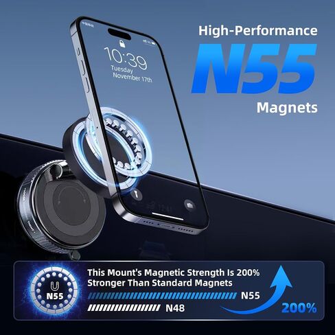 Magnetic Phone Holder for Car – 78+ LBS Vacuum Suction Cup Mount for MagSafe,360° Adjustable Cell Phone Holder for All Smartphones & All Car Models in Saudi Arabia
