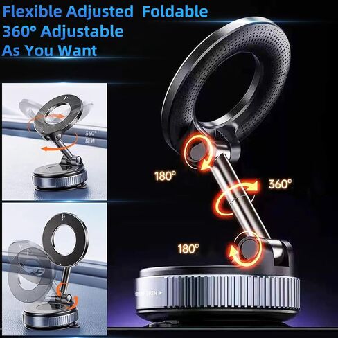 Magnetic Phone Holder for Car – 78+ LBS Vacuum Suction Cup Mount for MagSafe,360° Adjustable Cell Phone Holder for All Smartphones & All Car Models in Saudi Arabia