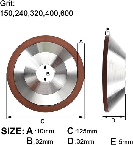 75/100/125/150mm ماس طحن الكوب شحذ طحن طحن الطحن المطحنة 150/240/320/400/600 الحصى (150،150x32x10mm) in Kuwait