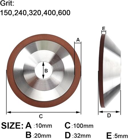 75/100/125/150mm ماس طحن الكوب شحذ طحن طحن الطحن المطحنة 150/240/320/400/600 الحصى (150،150x32x10mm) in Saudi Arabia