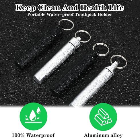 4 pcs Pocket Toothpick Holder, Travel Toothpick Holder,Zinc Alloy Toothpick Holder Pocket with Keychain, Fit for Storage Toothpicks Needle Bead Ear Pick Small Object Women Men in Saudi Arabia