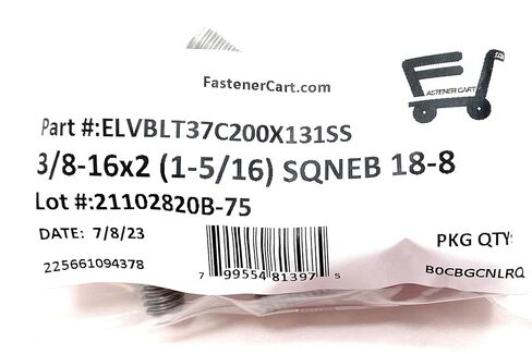 (5) 3/8-16x2 مصعد المصعد الفولاذ المقاوم للصدأ الرقبة مربعة (1-5/16 رأس القطر) 18-8 in Kuwait