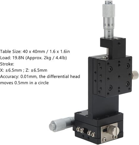 Manual XZ Axes Linear Stage High Precision Black Anodized Aluminum Alloy Micrometer Trimming Platform for Laboratory Testing Mechanical Equipment Positioning 40x40mm in Saudi Arabia