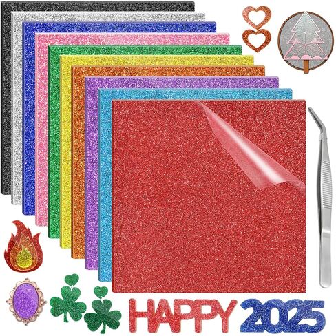 Glitter Acrylic Sheets Bulk, MAPRIAL 10Pcs 8 x 8 x 1/8" Thick Acrylic Sheet for Laser Cutting, Engraving Material, Signs, Pet Tags, Jewelry, Home Decor, Photo Frames, DIY Crafts Decoration in Kuwait