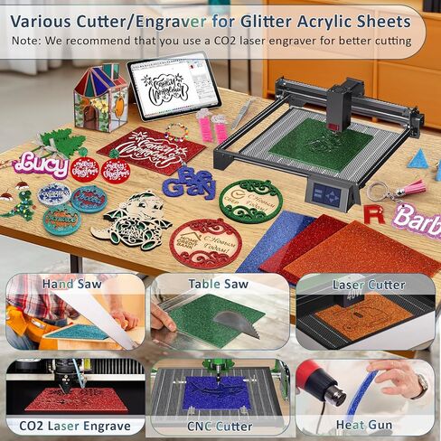 Glitter Acrylic Sheets Bulk, MAPRIAL 10Pcs 8 x 8 x 1/8" Thick Acrylic Sheet for Laser Cutting, Engraving Material, Signs, Pet Tags, Jewelry, Home Decor, Photo Frames, DIY Crafts Decoration in Kuwait