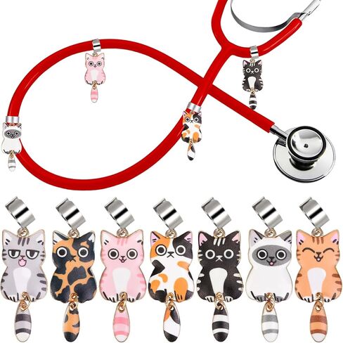 7 pcs Stethoscope Charm Tag for MDF Littmann, Cute Cat Personalized Adjustable Stethoscope Charms Accessories Fit for Nurse, Doctor, Medical Workers in Saudi Arabia