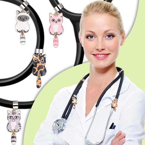 7 pcs Stethoscope Charm Tag for MDF Littmann, Cute Cat Personalized Adjustable Stethoscope Charms Accessories Fit for Nurse, Doctor, Medical Workers in Saudi Arabia