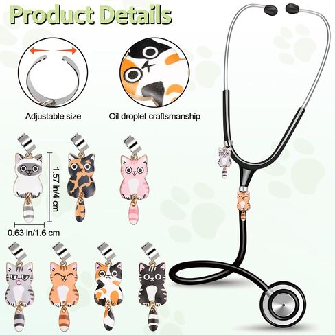 7 pcs Stethoscope Charm Tag for MDF Littmann, Cute Cat Personalized Adjustable Stethoscope Charms Accessories Fit for Nurse, Doctor, Medical Workers in Saudi Arabia