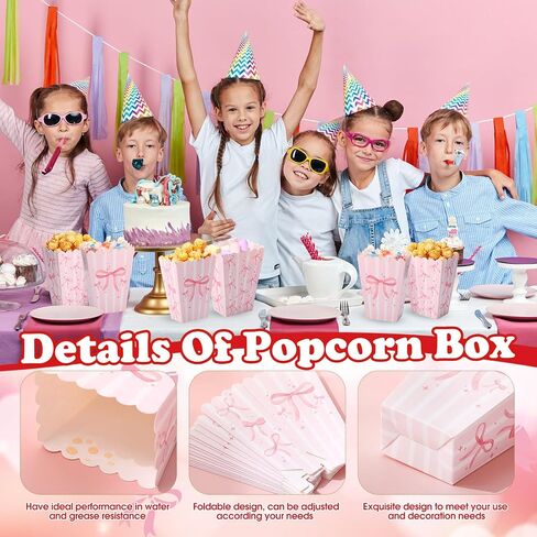 24 Pcs Pink Bow Mini Popcorn Boxes Pink and White Bulk Popcorn Containers Open Top Goodies Treat Candy Bags for Wedding Baby Shower Party Supplies in Saudi Arabia