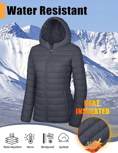 YUCOLEN Women's Puffer Jacket with Hood Lightweight Quilted Padded 4 Pockets Zip-up Coat Winter Jackets for Women in Kuwait