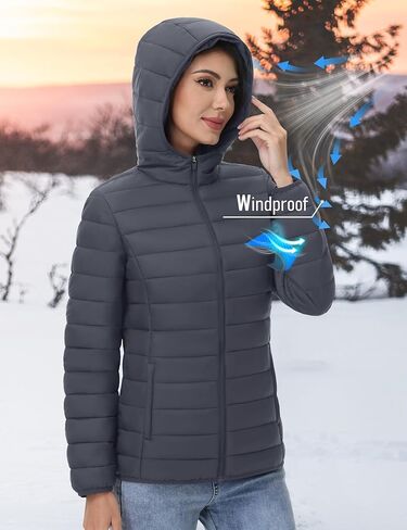 YUCOLEN Women's Puffer Jacket with Hood Lightweight Quilted Padded 4 Pockets Zip-up Coat Winter Jackets for Women in Kuwait