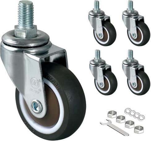 Swivel Caster Wheels Set of 4, M10 (Around 3/8") x 1" Threaded Stem Casters with 360 Degree No Noise Wheels, Heavy Duty Caster Wheel for Carts, Furniture, Dolly, Workbench (1.5 Inches Swivel) in Kuwait