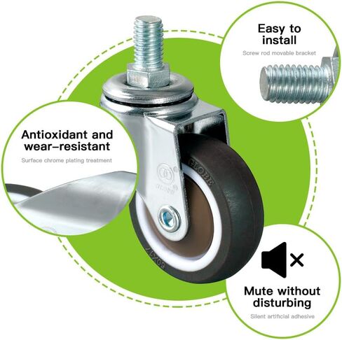 Swivel Caster Wheels Set of 4, M10 (Around 3/8") x 1" Threaded Stem Casters with 360 Degree No Noise Wheels, Heavy Duty Caster Wheel for Carts, Furniture, Dolly, Workbench (1.5 Inches Swivel) in Kuwait