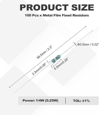 YOKIVE 100pcs 82 Ohm Resistor, 1/4W (0.25W) Metal Film Fixed Resistor, Tolerance +/-1% Resistors, ROHS Certificated in Saudi Arabia