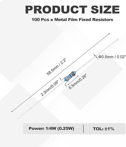 YOKIVE 100pcs 82 Ohm Resistor, 1/4W (0.25W) Metal Film Fixed Resistor, Tolerance +/-1% Resistors, ROHS Certificated in Saudi Arabia