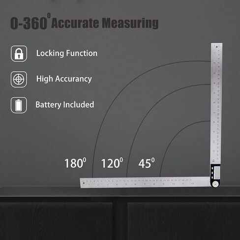 Delgada 12 inch/300mm Digital Angle Ruler and Stainless Steel Digital Angle Finder or Digital Protractor with Zeroing and Locking Function Battery Included in Saudi Arabia
