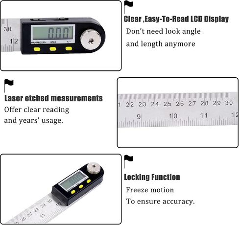 Delgada 12 inch/300mm Digital Angle Ruler and Stainless Steel Digital Angle Finder or Digital Protractor with Zeroing and Locking Function Battery Included in Saudi Arabia