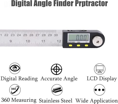 Delgada 12 inch/300mm Digital Angle Ruler and Stainless Steel Digital Angle Finder or Digital Protractor with Zeroing and Locking Function Battery Included in Saudi Arabia