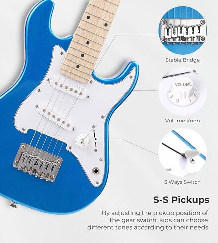Kids Electric Guitar Vangoa 30 Inch Electric Guitar for Kids Beginner Kit for Boys Girls with 5W Amp, Bag, Strap, Extra Strings, Capo, Tuner, Picks, Cable (Blue) in Saudi Arabia
