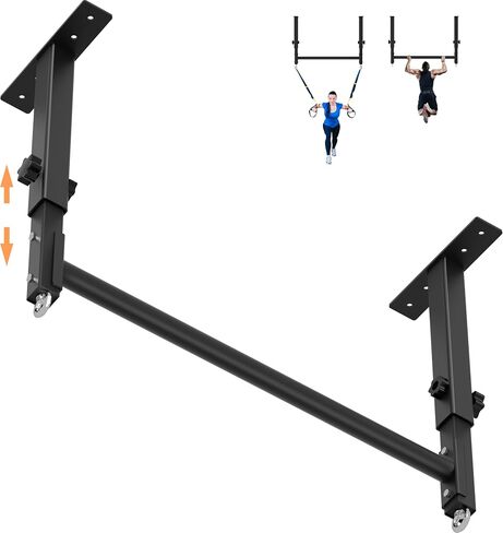 48" Ceiling Mount Pull Up Bar, Heavy Duty Multi-Grip Rafter Chin Up Bar for Garage/Basement/Backyard Ceiling Beam, Adjustable Height&Supports to 650 Lbs in Kuwait