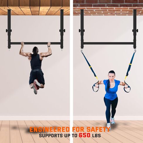 48" Ceiling Mount Pull Up Bar, Heavy Duty Multi-Grip Rafter Chin Up Bar for Garage/Basement/Backyard Ceiling Beam, Adjustable Height&Supports to 650 Lbs in Kuwait