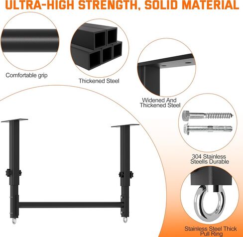48" Ceiling Mount Pull Up Bar, Heavy Duty Multi-Grip Rafter Chin Up Bar for Garage/Basement/Backyard Ceiling Beam, Adjustable Height&Supports to 650 Lbs in Kuwait